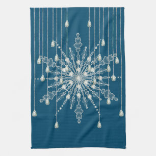 Snowflake diamond elegant winter blue gray kitchen towel