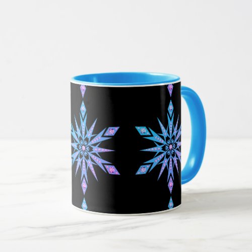 Snowflake Diamond purple blue mid century black Mug