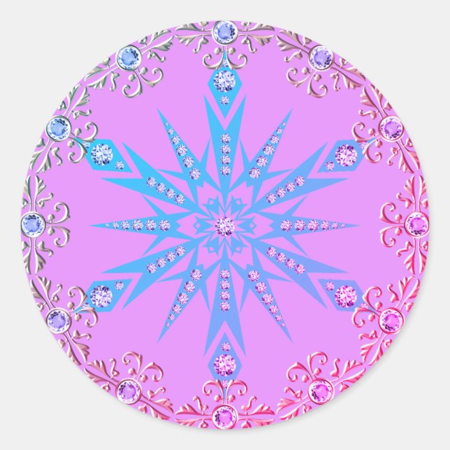 Snowflake Diamond retro purple blue mid century  Classic Round Sticker (Front)