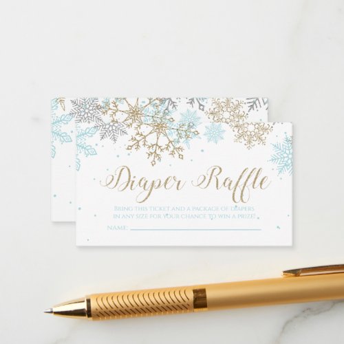 Snowflake Diaper Raffle Blue Gold Glitter Enclosure Card