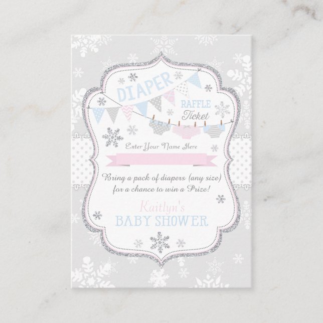 Snowflake Diapers and Tutu Raffle Ticket Enclosure Card (Front)