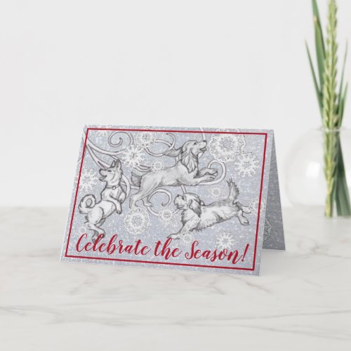 Snowflake Dogs  Silver Glitter Elegant Christmas Holiday Card