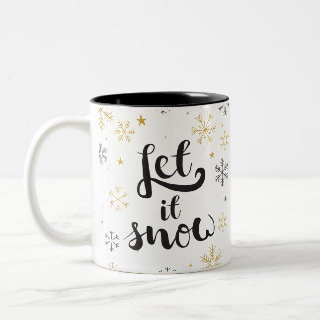 Snowflake Doodles Christmas Art Christmas Graphics Two-Tone Coffee Mug (Left)