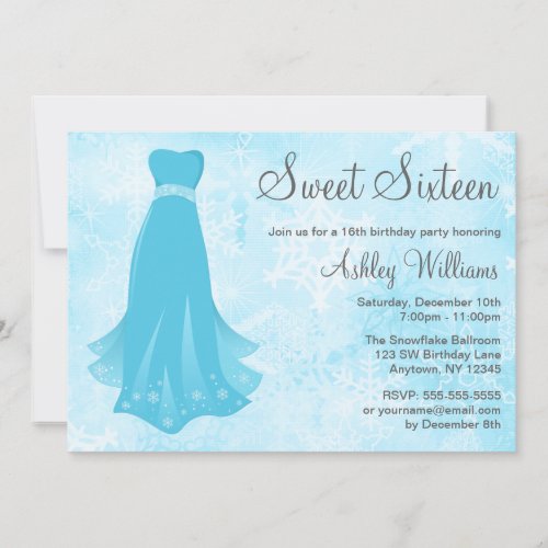 Snowflake Dress Sweet 16 Winter Wonderland Invitation