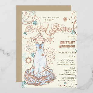 Snowflake Dress Winter Wonderland Bridal Shower Foil Invitation