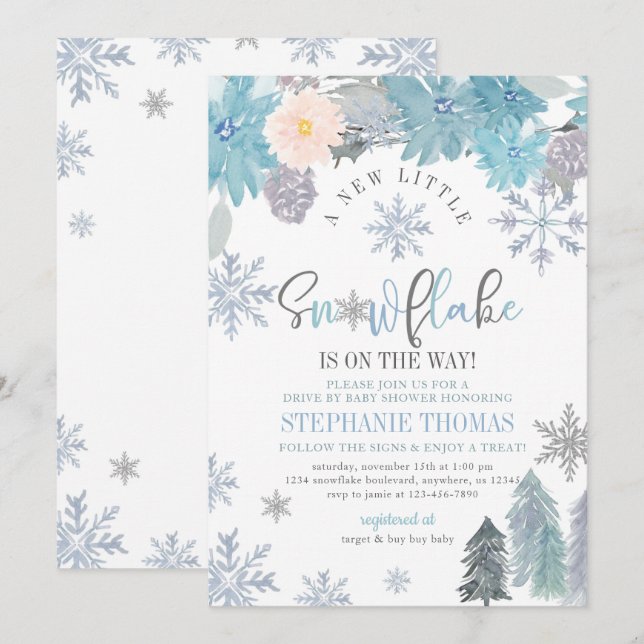 Snowflake Drive By Baby Shower Invitation Boy (Front/Back)