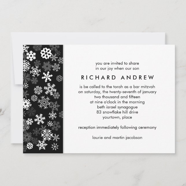 Snowflake Edge 2 Bar Mitzvah Invitation (Front)