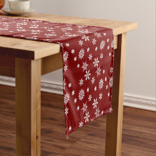 Snowflake Elegance: Red Festive Long Table Runner