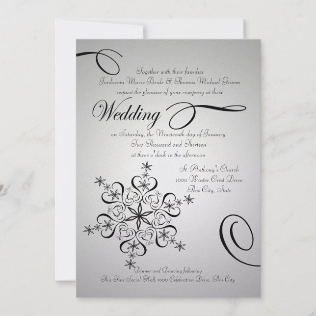 Snowflake Elegance Silver Winter Wedding Invitation (Front)