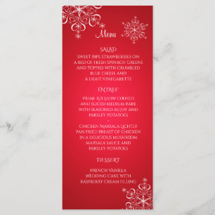 Snowflake Elegance Wedding Menu Red