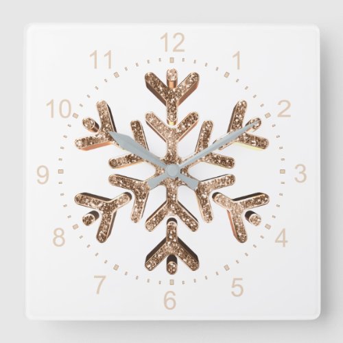 Snowflake Elegant Gold and White Christmas Square Wall Clock