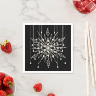 Snowflake elegant jewel look winter black gray napkins