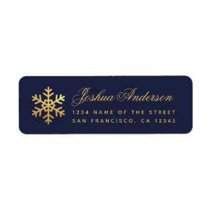 Snowflake Elegant Navy Blue Faux Gold Foil Winter Label