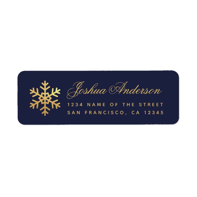 Snowflake Elegant Navy Blue Faux Gold Foil Winter  Label (Front)