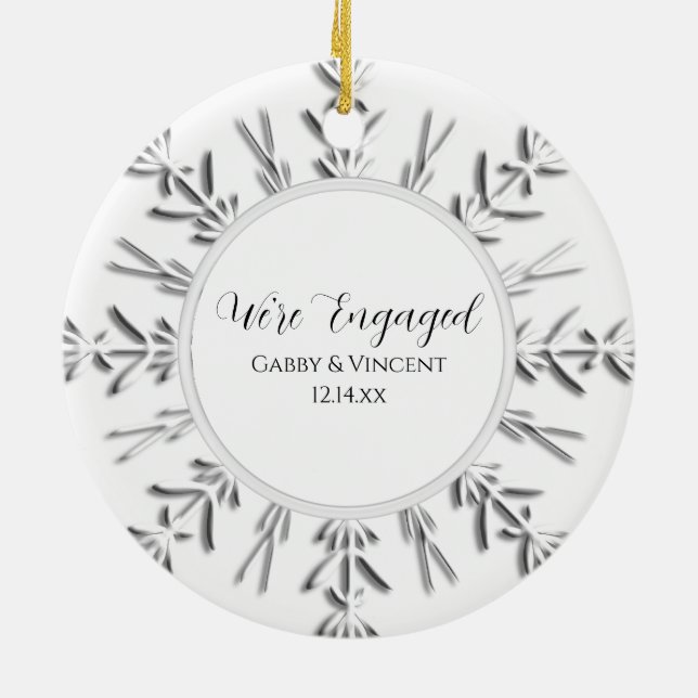 Snowflake Engagement Photo Ceramic Ornament (Back)