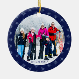Snowflake Family Photo Name Large Clock Ceramic Ornament