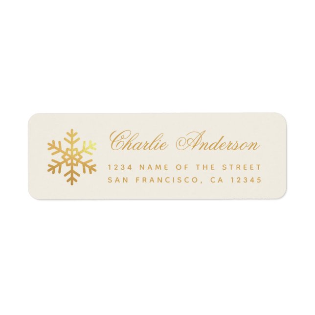 Snowflake Faux Gold Elegant Winter Holidays Ivory Label (Front)