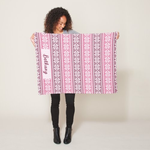 Snowflake Faux Knit Sweater Pattern Name Pink Fleece Blanket