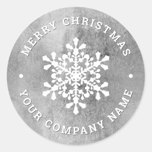 Snowflake faux silver merry Christmas company Classic Round Sticker
