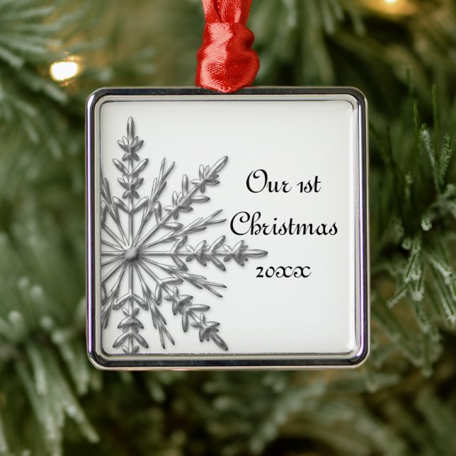 Snowflake First Christmas Together Metal Ornament (Tree)