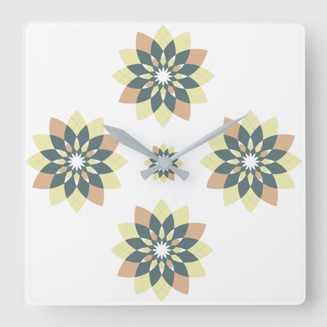 Snowflake Floral Orange Yellow Square Wall Clock (Front)