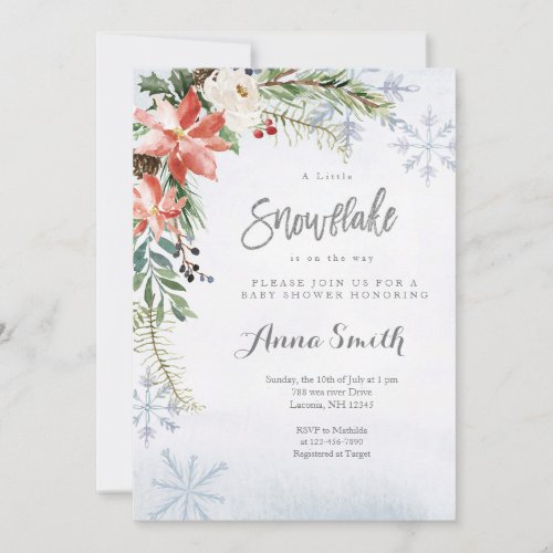 Snowflake Flower Winter is on the way baby shower Invitation