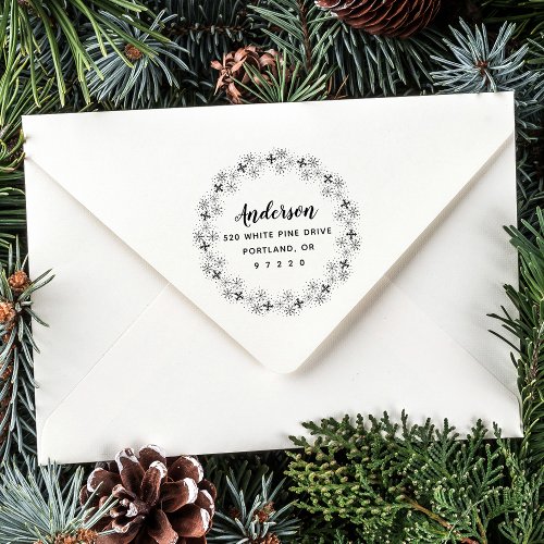 Snowflake Flurries Wreath Return Address Self_inking Stamp