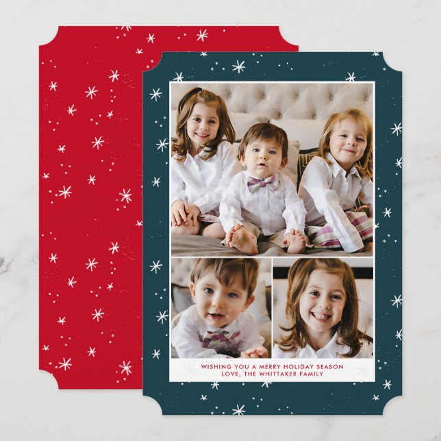Snowflake Flurry Christmas Holiday Flat Card (Front/Back)