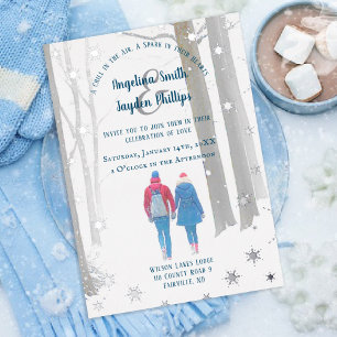 Snowflake Forest Couple Winter Wonderland Wedding Foil Invitation