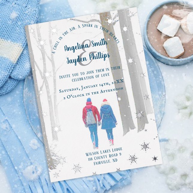 Snowflake Forest Couple Winter Wonderland Wedding Foil Invitation (Creator Uploaded)