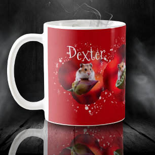 Snowflake four photos pet collage on red coffee mug