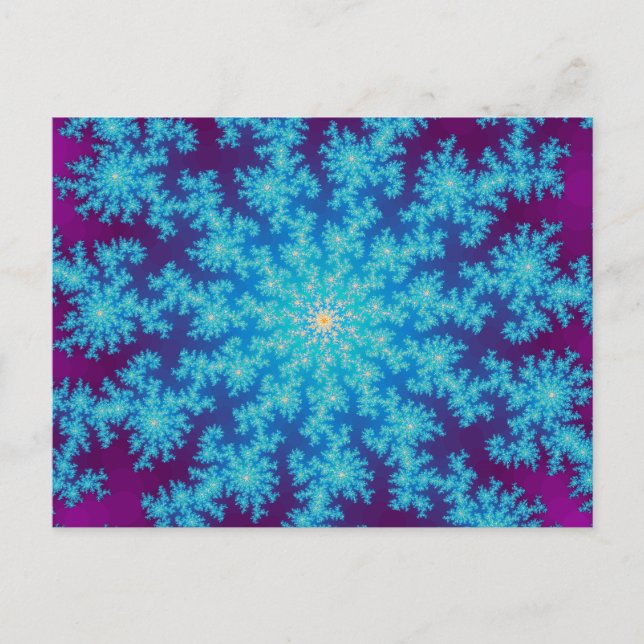 Snowflake Fractal Aqua Blue Postcard (Front)