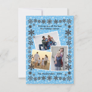 Snowflake Frame Blue 3 Photos - 3x5 Christmas Card