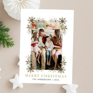 Snowflake Frame Christmas Elegant Family 1 Photo Holiday Card