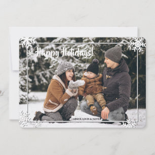 Snowflake Frame in White Photo Holiday Card