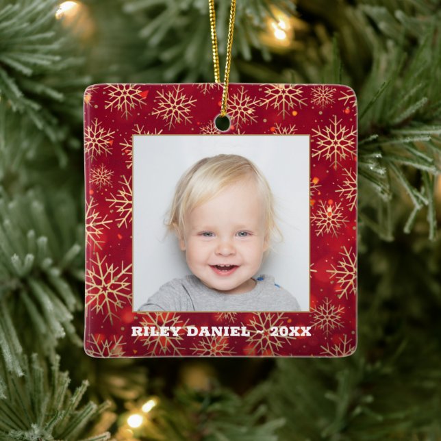 Snowflake Frame Photo Ceramic Ornament (Tree)