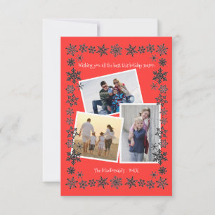 Snowflake Frame Red 3 Photos - 3x5 Christmas Card