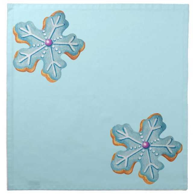 Snowflake frosted cookie blue background cloth napkin (Front)
