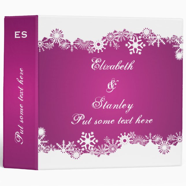 Snowflake fuchsia white winter wedding binder (Front/Spine)