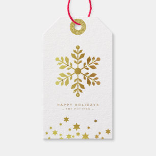 Snowflake   Fun Christmas White & Gold Mini Gift Tags