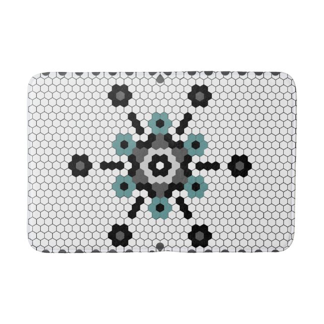 Snowflake Fun Winter Farmhouse Tile Pattern Bath Mat (Front)