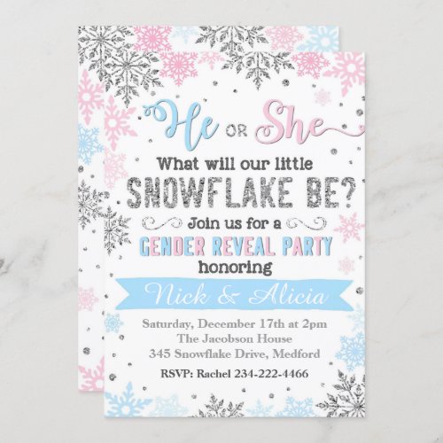 Snowflake Gender Reveal Invitation 