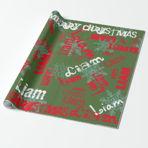 Snowflake Gift Wrap Name Changing Camo Green, Red
