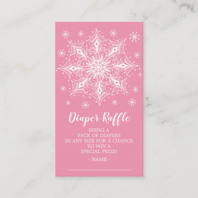 Snowflake Girls Baby Shower Diaper Raffle Ticket Enclosure Card (Front)