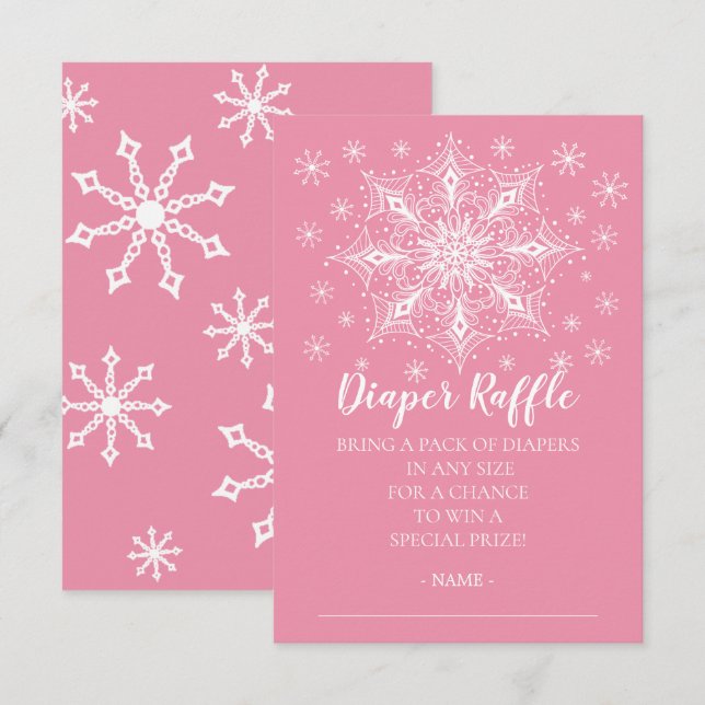 Snowflake Girls Baby Shower Diaper Raffle Ticket Invitation (Front/Back)