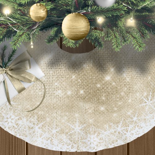 Snowflake Glitter and Shine Gold ID671 Brushed Polyester Tree Skirt