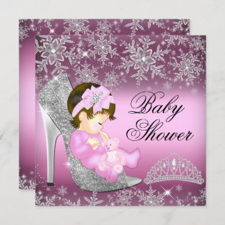 Snowflake Glitter Shoe Girl Baby Shower Invitation