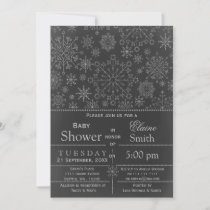 Snowflake glitter silver Winter Baby shower Invite