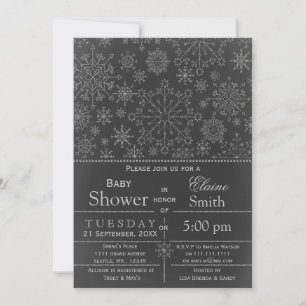 Snowflake glitter silver Winter Baby shower Invite