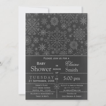 Snowflake glitter silver Winter Baby shower Invite